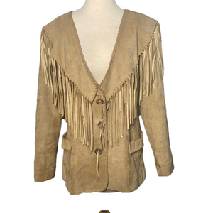 Leather Fringe Jacket By Team Work Pockets Nice Stitching Western Cowgirl Ranch